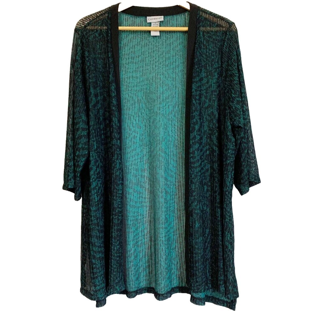 Catherines Women’s 1x Green Animal Print Sheer Open Cardigan Holiday Casual